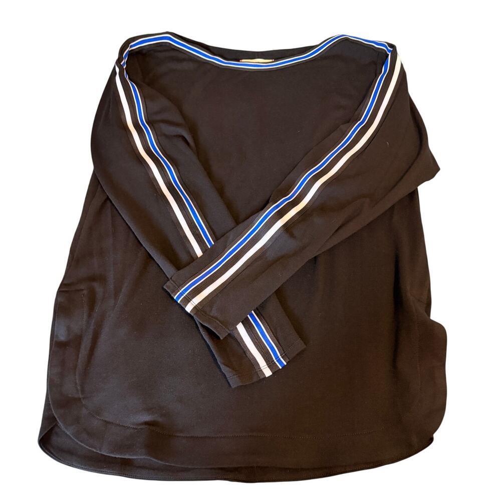Max Studio Weekend Women’s Black Long Sleeve Top L Blue White Stripe Tunic